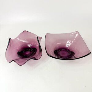 Viking Epic Amethyst Purple Glass Square Bob Bon and handkerchief Bowls